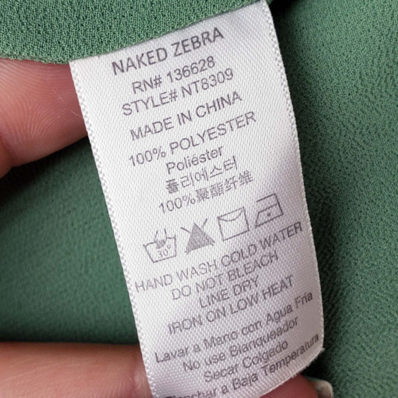 Naked Zebra green cream detail flirty blouse top - Picture 2 of 2